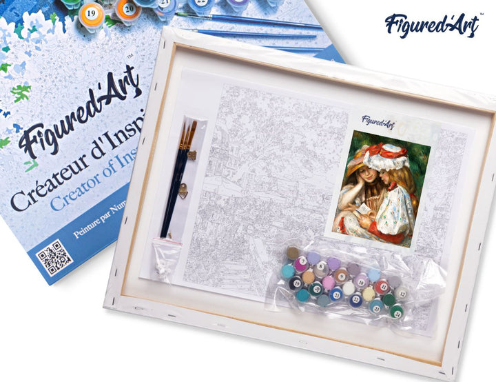 Figured'Art Malen nach Zahlen 40x50cm auf Keilrahmen gespannt Zwei Lesende Mädchen – Renoir - Kidis Art