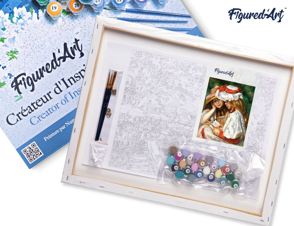 Malen nach Zahlen 40x50cm auf Keilrahmen gespannt Figured’Art Zwei Lesende Mädchen – Renoir - Kidis Art