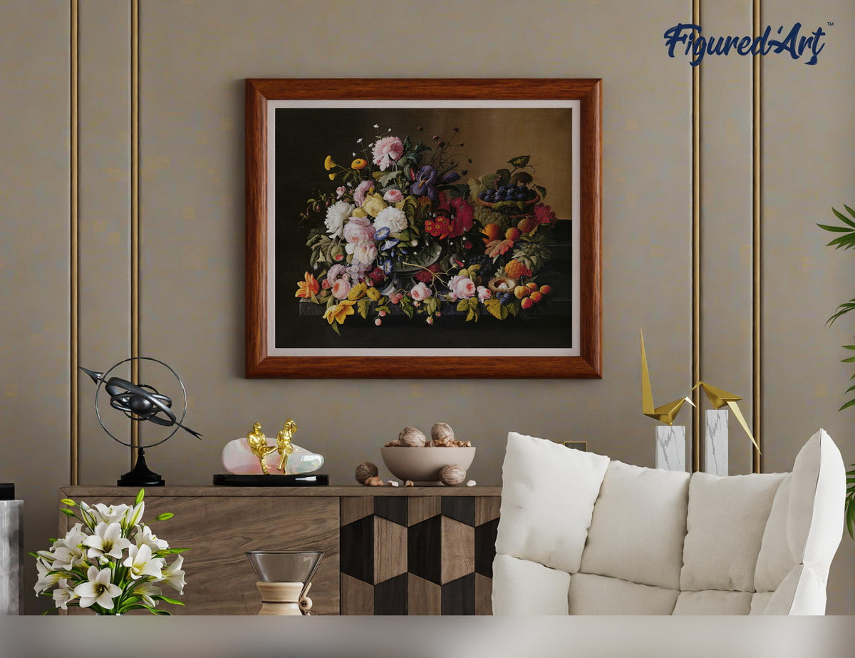 Malen nach Zahlen 40x50cm ohne Keilrahmen Figured’Art Blumen und Obst – Severin Roesen - Kidis Art