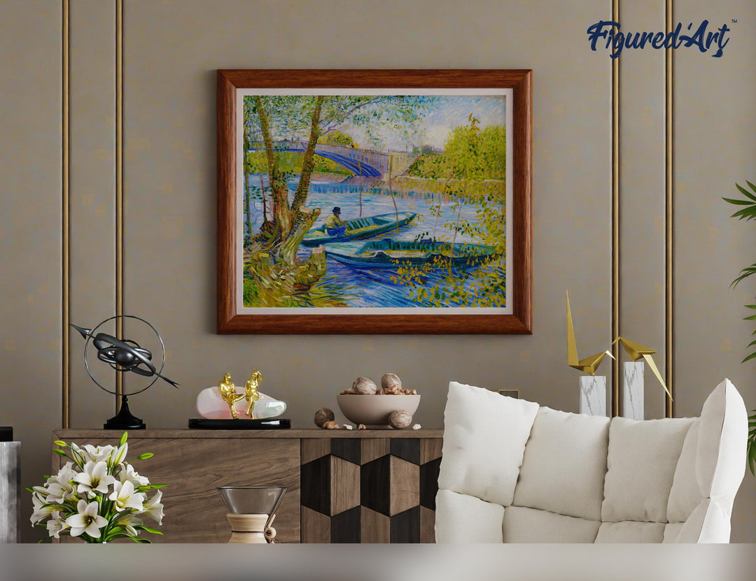 Malen nach Zahlen 40x50cm auf Keilrahmen gespannt Figured’Art Angler und Boote an der Pont de Clichy – Van Gogh