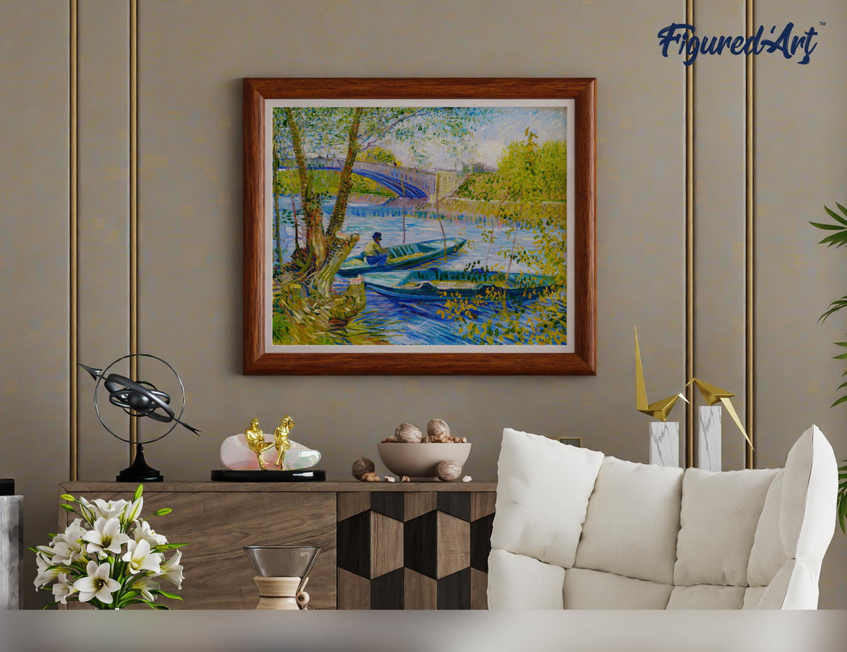 Malen nach Zahlen 40x50cm auf Keilrahmen gespannt Figured’Art Angler und Boote an der Pont de Clichy – Van Gogh - Kidis Art