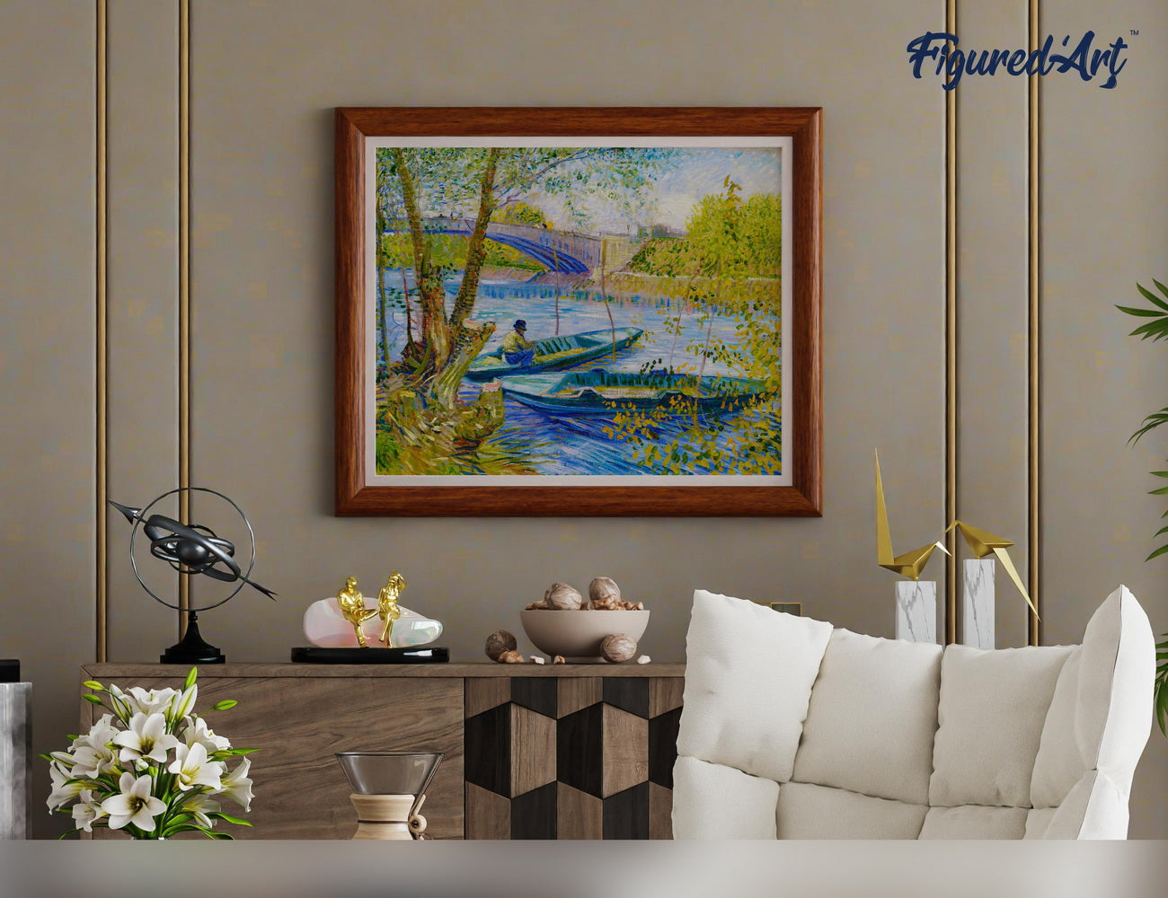 Malen nach Zahlen 40x50cm ohne Keilrahmen Figured’Art Angler und Boote an der Pont de Clichy – Van Gogh - Kidis Art