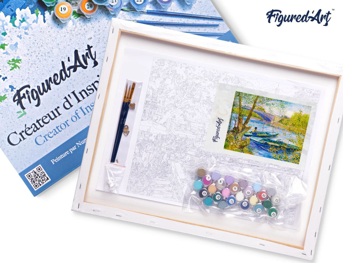 Malen nach Zahlen 40x50cm auf Keilrahmen gespannt Figured’Art Angler und Boote an der Pont de Clichy – Van Gogh - Kidis Art