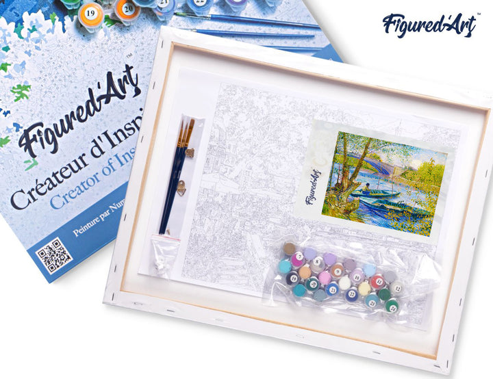 Malen nach Zahlen 40x50cm auf Keilrahmen gespannt Figured’Art Angler und Boote an der Pont de Clichy – Van Gogh