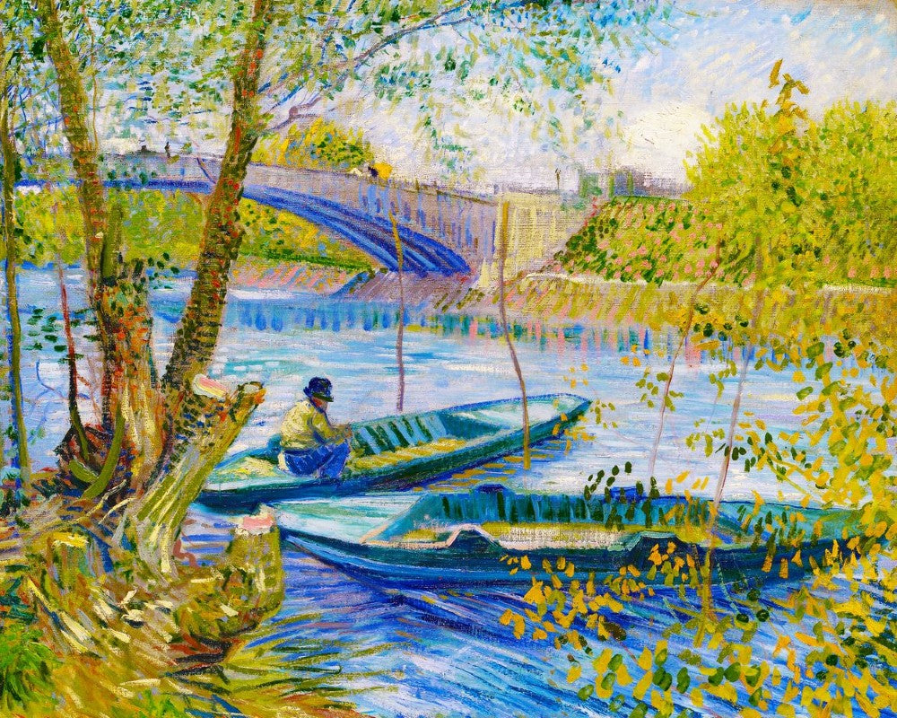 Kreuzstich 32x40cm – Angler und Boote an der Pont de Clichy – Van Gogh - Kidis Art