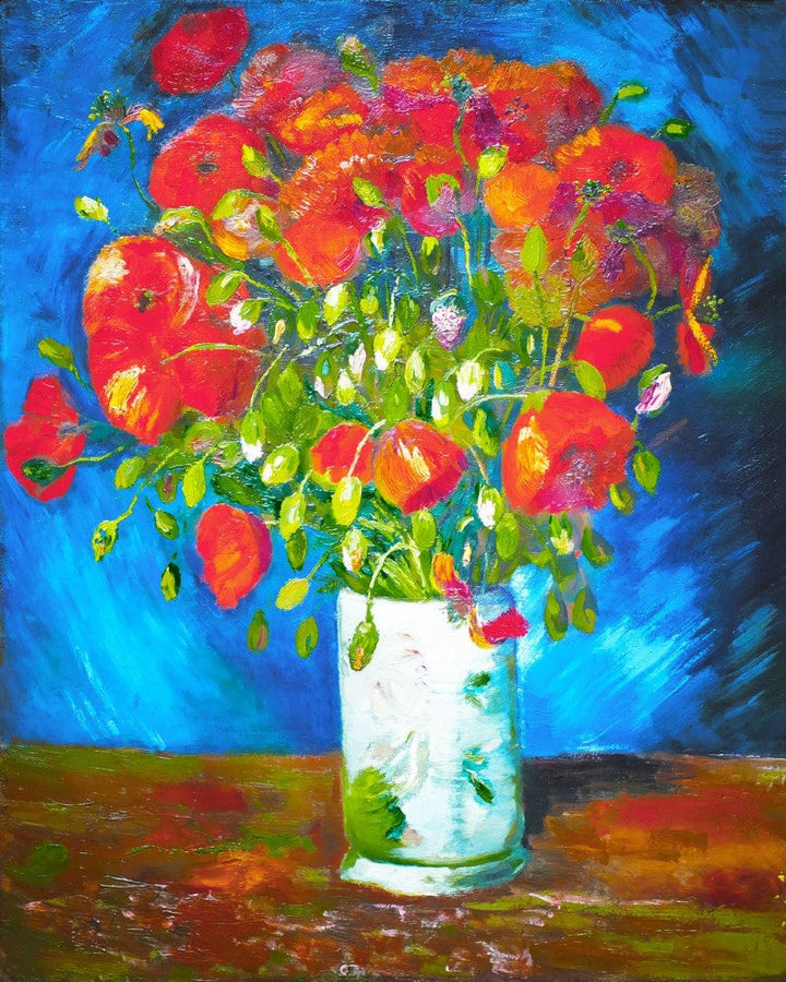 Kreuzstich 32x40cm – Vase mit rotem Klatschmohn – Van Gogh