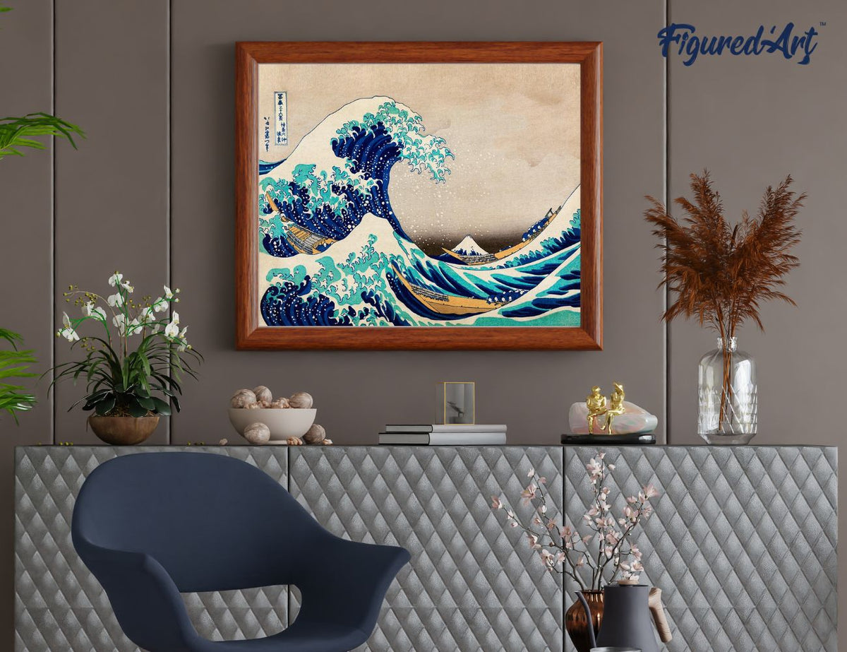 Malen nach Zahlen 40x50cm ohne Keilrahmen Figured’Art Die grosse Welle von Kanagawa von Katsushika Hokusai - Kidis Art