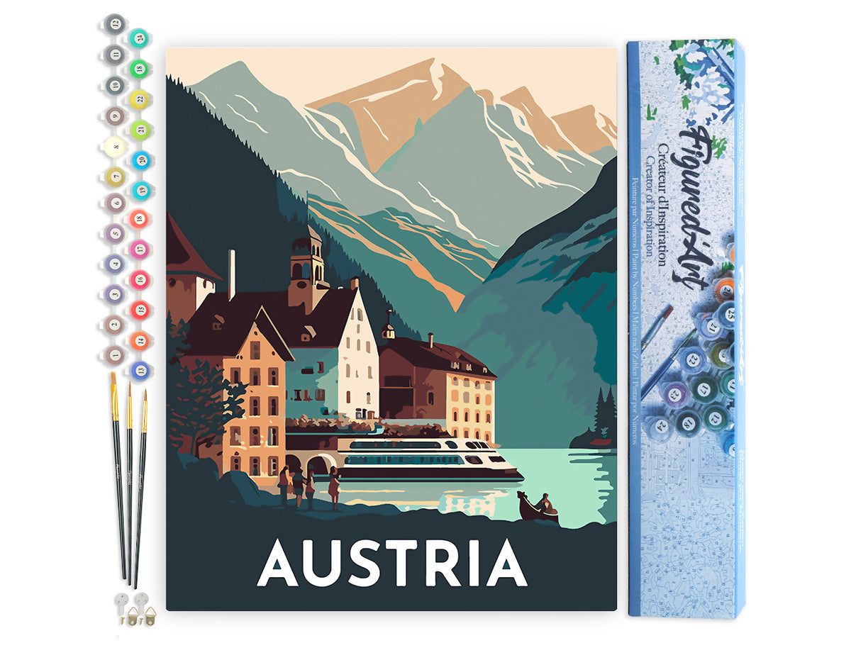 Malen nach Zahlen 40x50cm ohne Keilrahmen Figured’Art Vintage-Poster Hallstatt - Kidis Art
