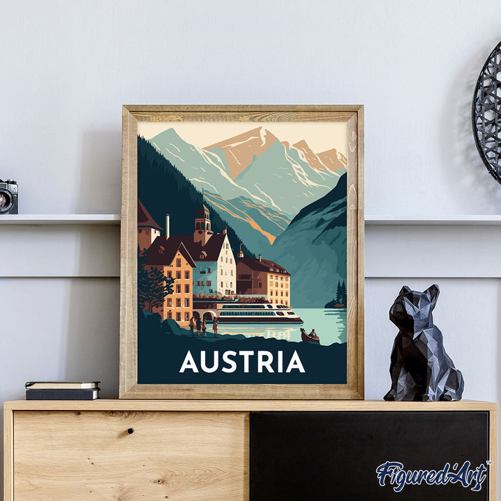 Malen nach Zahlen 40x50cm auf Keilrahmen gespannt Figured’Art Vintage-Poster Hallstatt