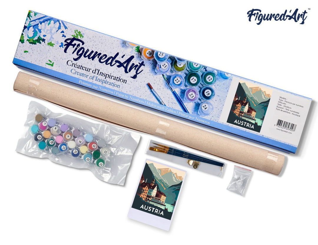 Malen nach Zahlen 40x50cm ohne Keilrahmen Figured’Art Vintage-Poster Hallstatt