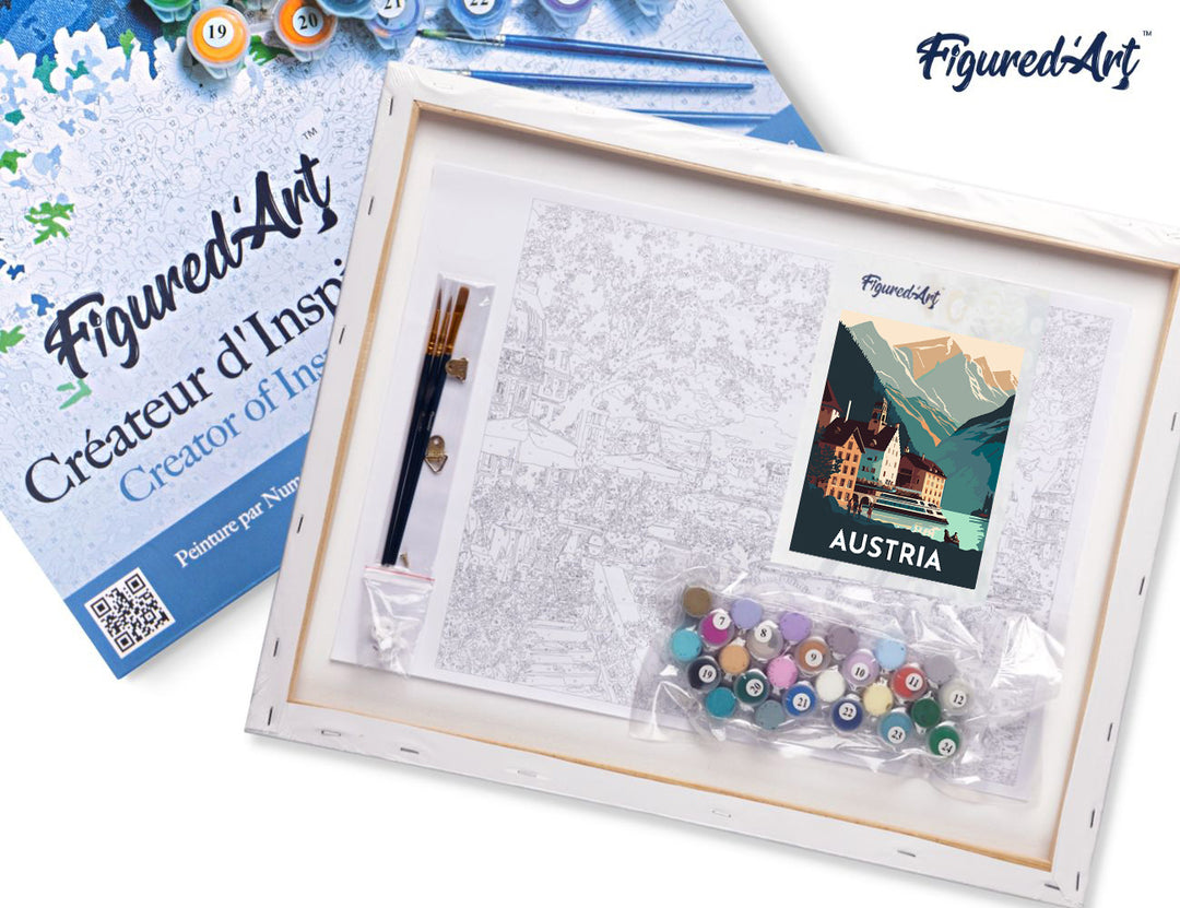 Malen nach Zahlen 40x50cm auf Keilrahmen gespannt Figured’Art Vintage-Poster Hallstatt