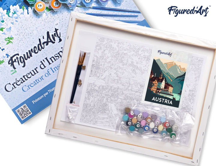 Malen nach Zahlen 40x50cm auf Keilrahmen gespannt Figured’Art Vintage-Poster Hallstatt