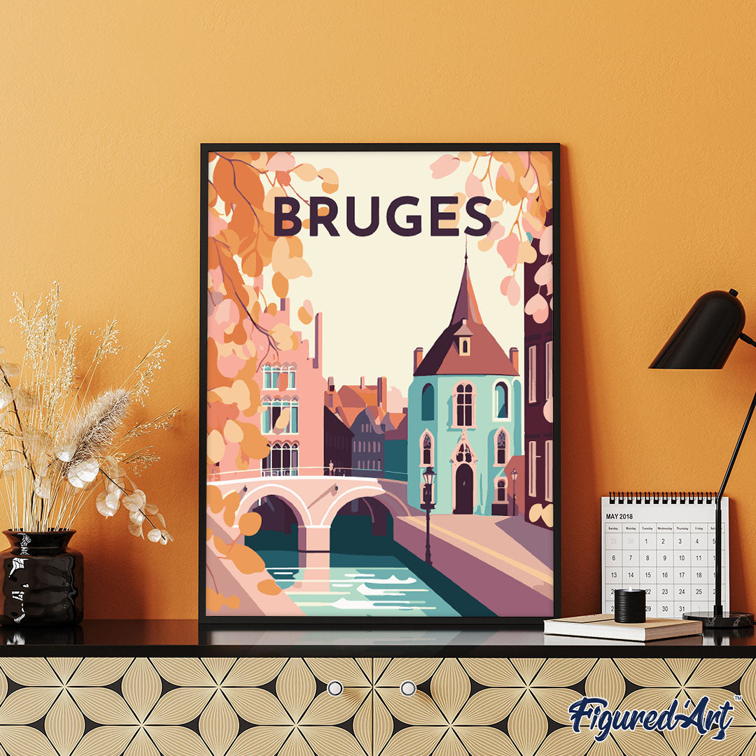 Malen nach Zahlen 40x50cm ohne Keilrahmen Figured’Art Vintage-Poster Brügge - Kidis Art