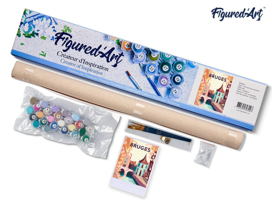 Malen nach Zahlen 40x50cm ohne Keilrahmen Figured’Art Vintage-Poster Brügge
