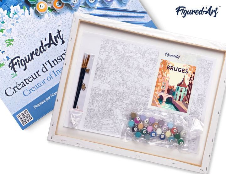 Malen nach Zahlen 40x50cm auf Keilrahmen gespannt Figured’Art Vintage-Poster Brügge