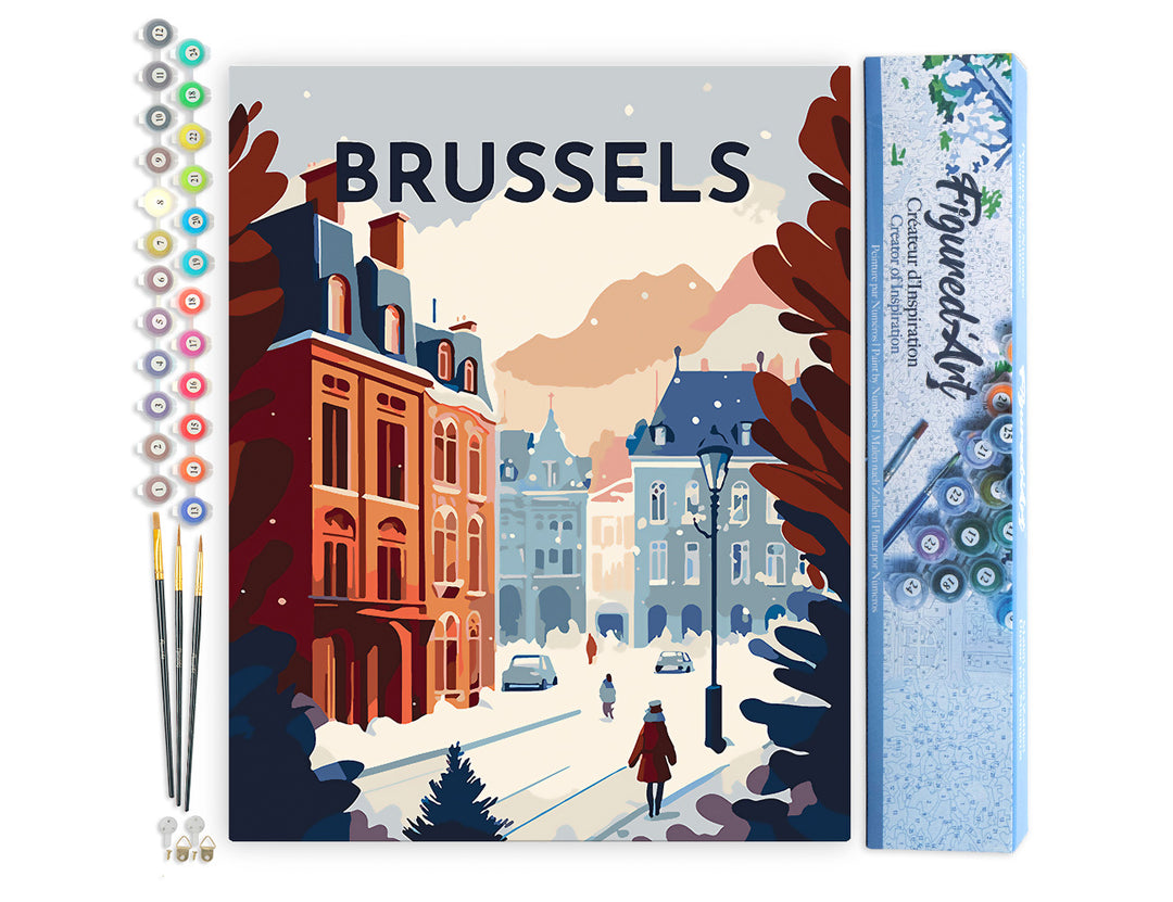 Malen nach Zahlen 40x50cm ohne Keilrahmen Figured’Art Vintage-Poster Brüssel