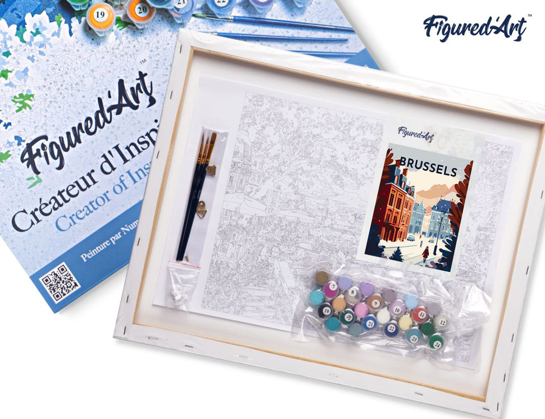 Malen nach Zahlen 40x50cm auf Keilrahmen gespannt Figured’Art Vintage-Poster Brüssel