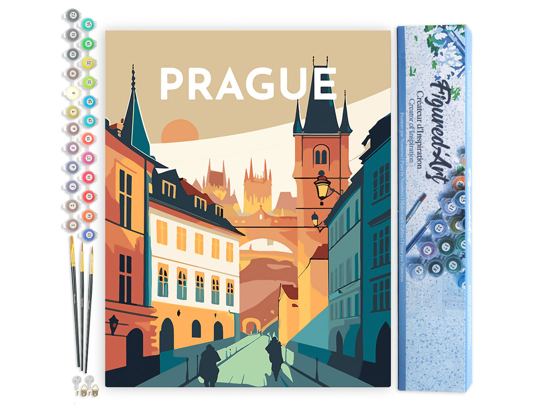 Malen nach Zahlen 40x50cm ohne Keilrahmen Figured’Art Vintage-Poster Prag