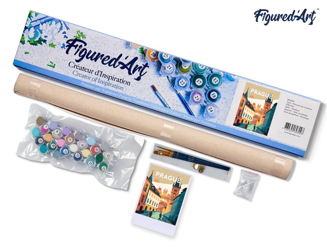 Malen nach Zahlen 40x50cm ohne Keilrahmen Figured’Art Vintage-Poster Prag