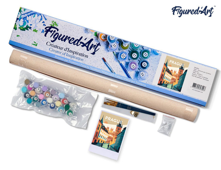 Malen nach Zahlen 40x50cm ohne Keilrahmen Figured’Art Vintage-Poster Prag