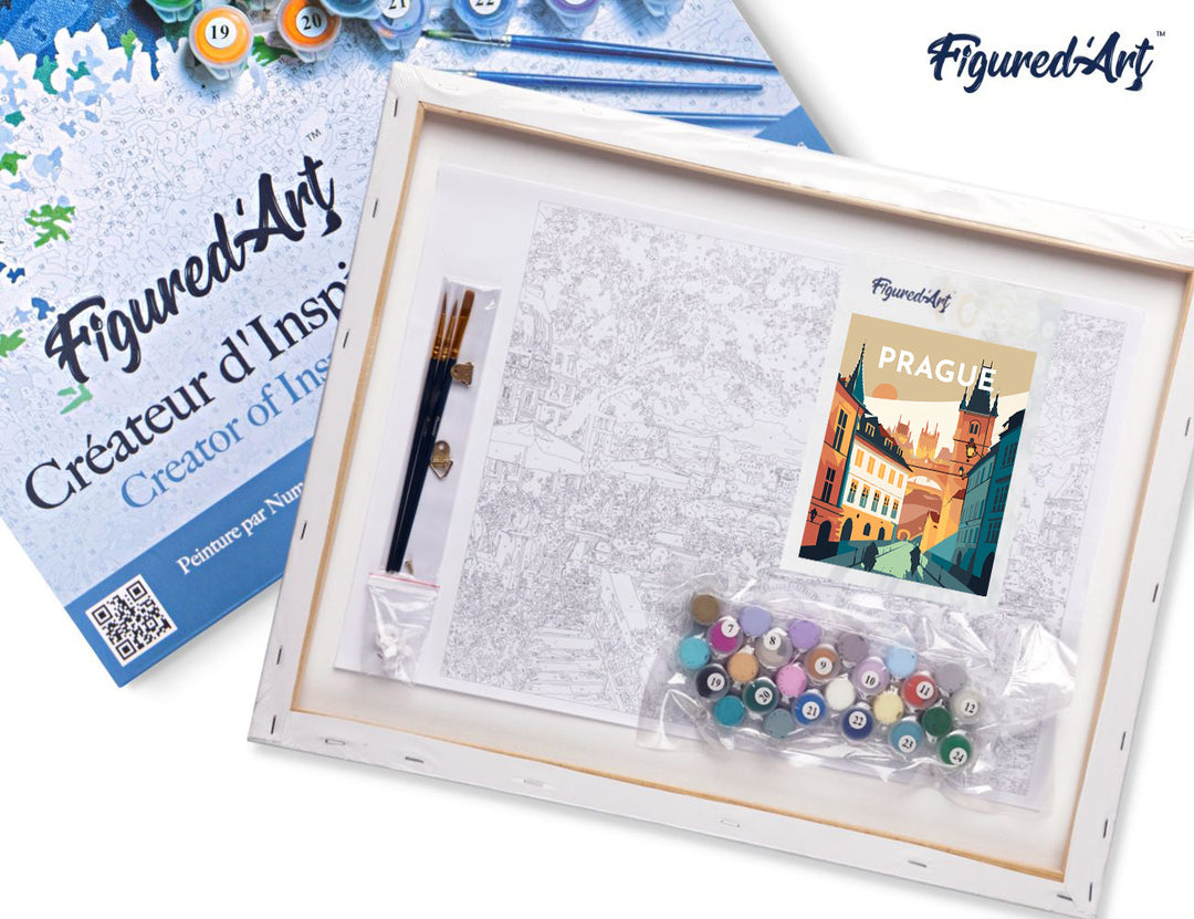 Malen nach Zahlen 40x50cm auf Keilrahmen gespannt Figured’Art Vintage-Poster Prag