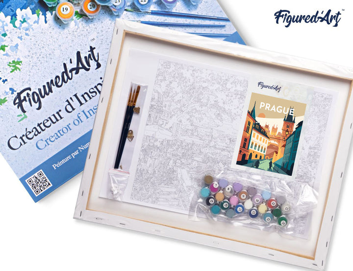 Malen nach Zahlen 40x50cm auf Keilrahmen gespannt Figured’Art Vintage-Poster Prag