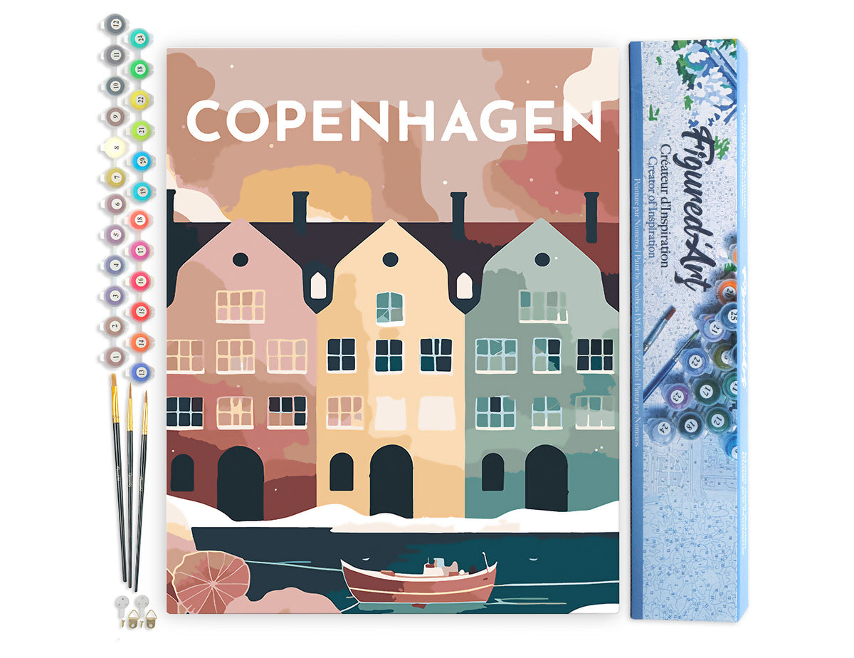 Malen nach Zahlen 40x50cm ohne Keilrahmen Figured’Art Vintage-Poster Kopenhagen - Kidis Art