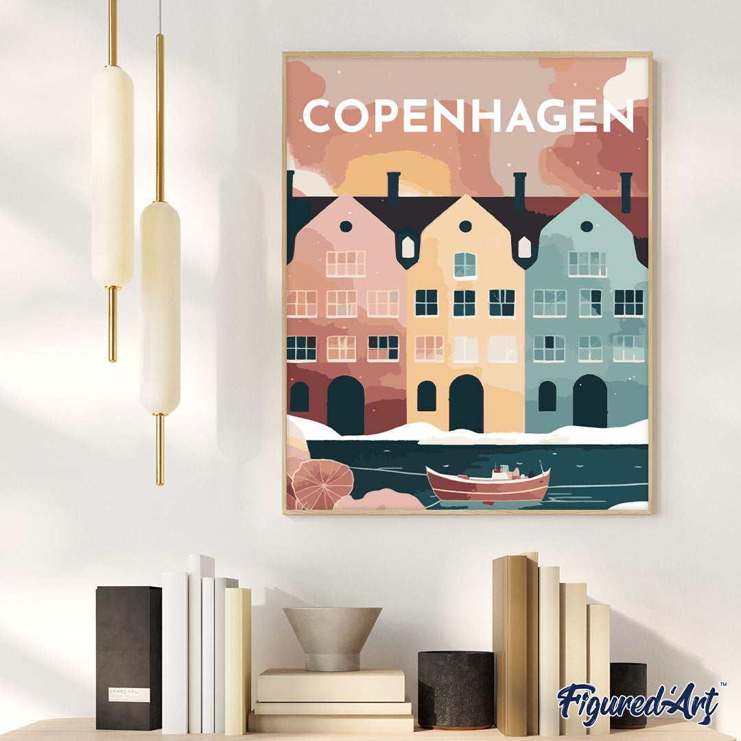 Malen nach Zahlen 40x50cm auf Keilrahmen gespannt Figured’Art Vintage-Poster Kopenhagen - Kidis Art