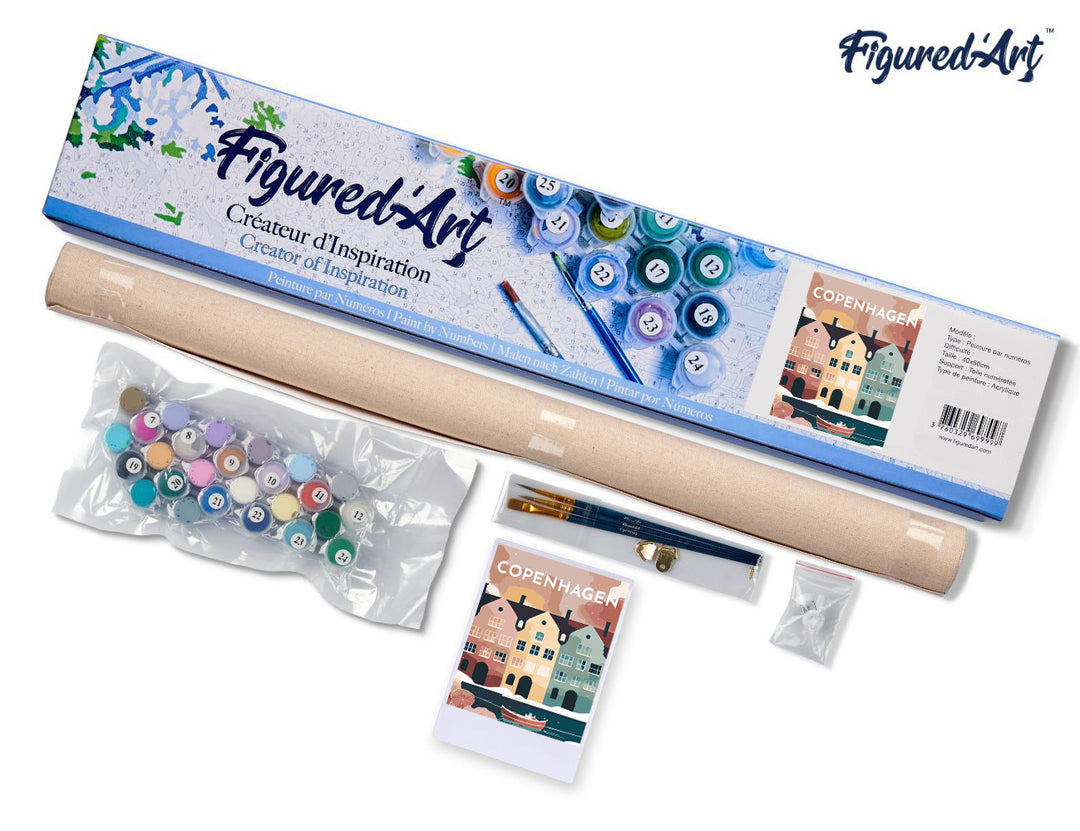 Malen nach Zahlen 40x50cm ohne Keilrahmen Figured’Art Vintage-Poster Kopenhagen