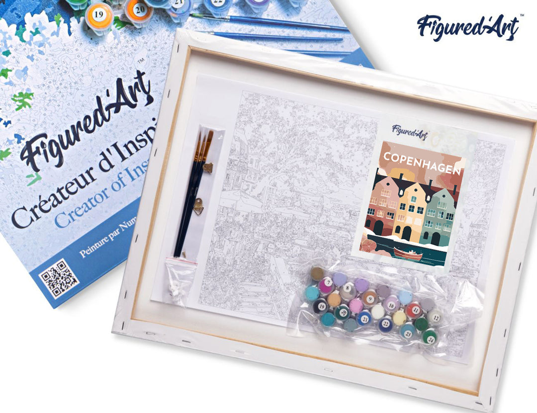 Malen nach Zahlen 40x50cm auf Keilrahmen gespannt Figured’Art Vintage-Poster Kopenhagen