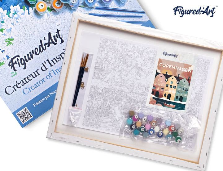 Malen nach Zahlen 40x50cm auf Keilrahmen gespannt Figured’Art Vintage-Poster Kopenhagen