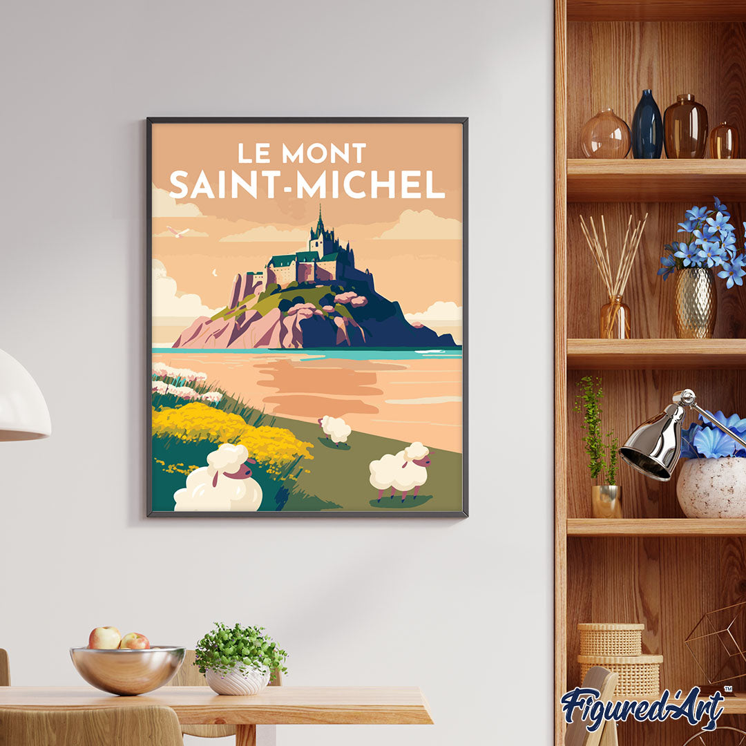 Malen nach Zahlen 40x50cm ohne Keilrahmen Figured’Art Reiseplakat Mont Saint-Michel - Kidis Art