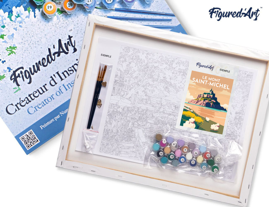 Malen nach Zahlen 40x50cm auf Keilrahmen gespannt Figured’Art Reiseplakat Mont Saint-Michel
