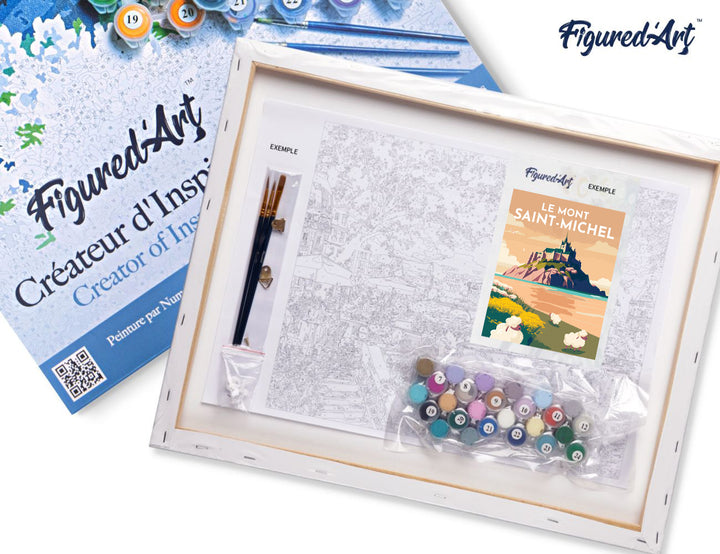 Malen nach Zahlen 40x50cm auf Keilrahmen gespannt Figured’Art Reiseplakat Mont Saint-Michel