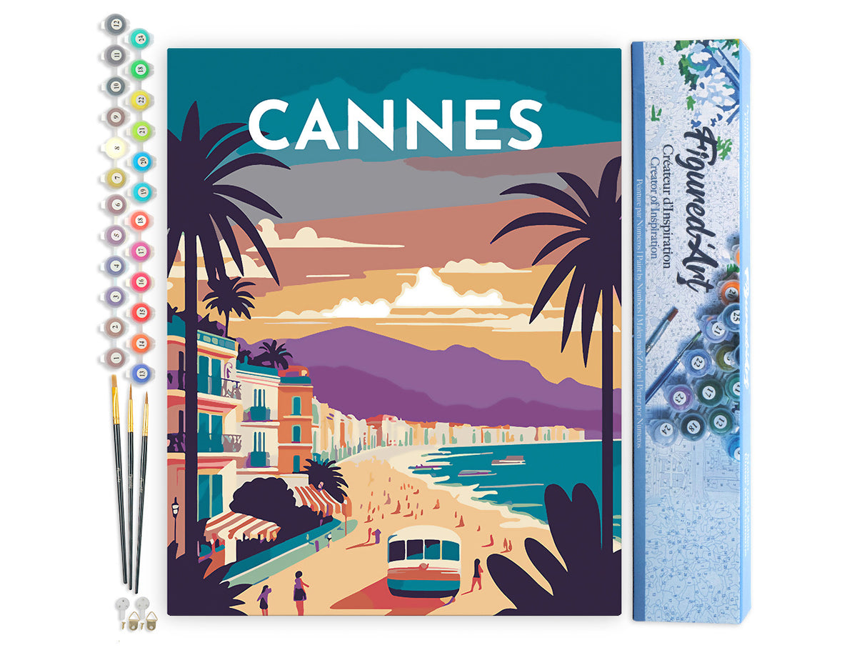 Malen nach Zahlen 40x50cm ohne Keilrahmen Figured’Art Vintage-Poster Cannes - Kidis Art