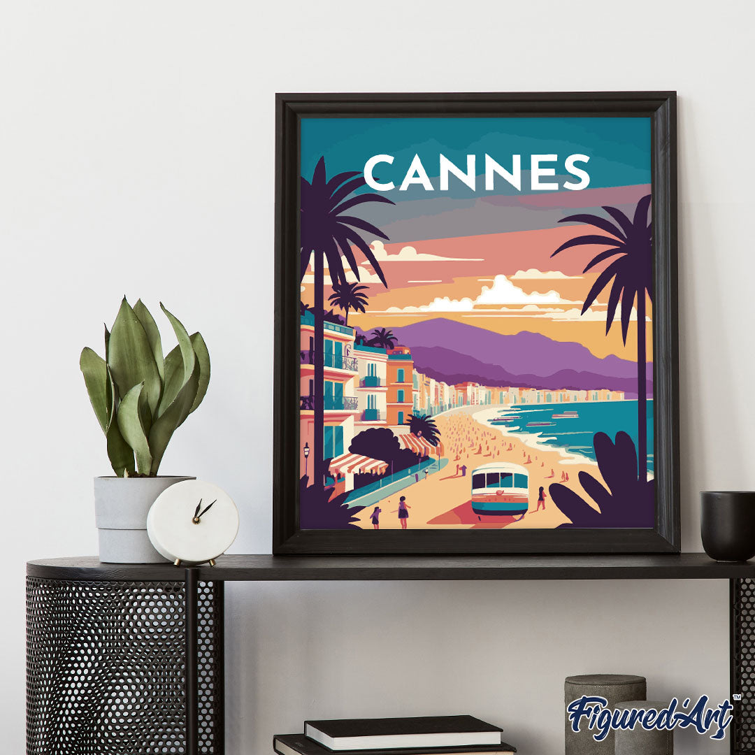 Malen nach Zahlen 40x50cm auf Keilrahmen gespannt Figured’Art Vintage-Poster Cannes - Kidis Art