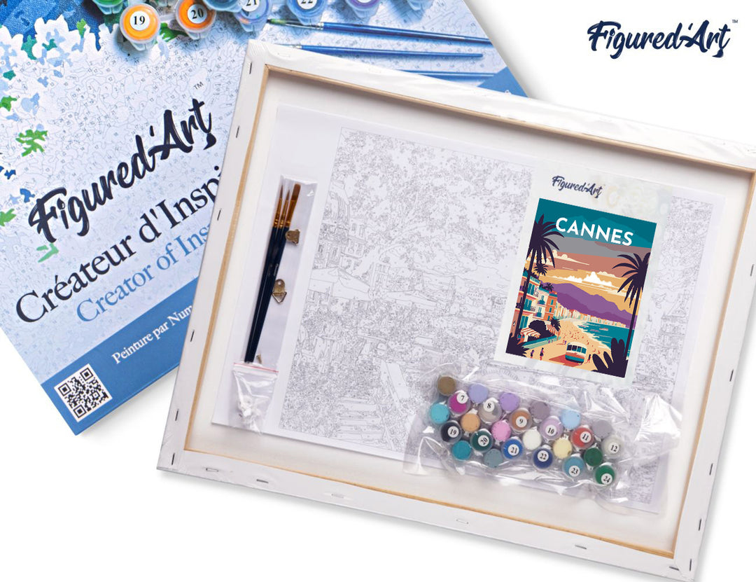 Malen nach Zahlen 40x50cm auf Keilrahmen gespannt Figured’Art Vintage-Poster Cannes