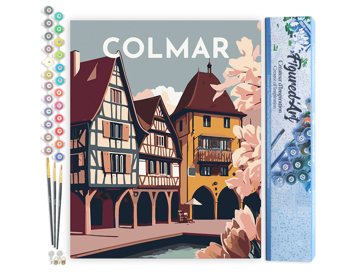 Malen nach Zahlen 40x50cm ohne Keilrahmen Figured’Art Vintage-Poster Colmar - Kidis Art