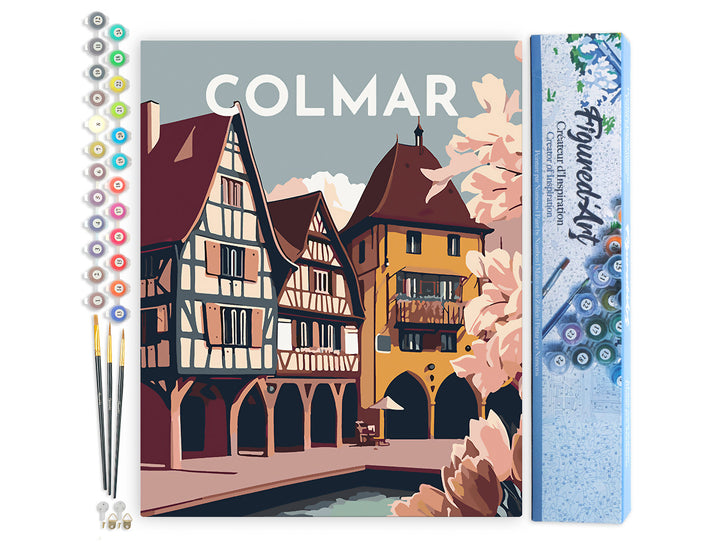 Malen nach Zahlen 40x50cm ohne Keilrahmen Figured’Art Vintage-Poster Colmar