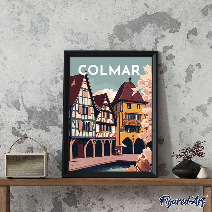Malen nach Zahlen 40x50cm auf Keilrahmen gespannt Figured’Art Vintage-Poster Colmar