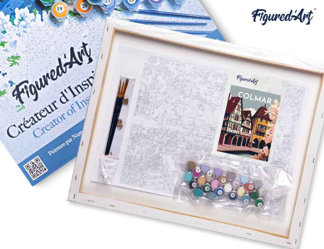 Malen nach Zahlen 40x50cm auf Keilrahmen gespannt Figured’Art Vintage-Poster Colmar