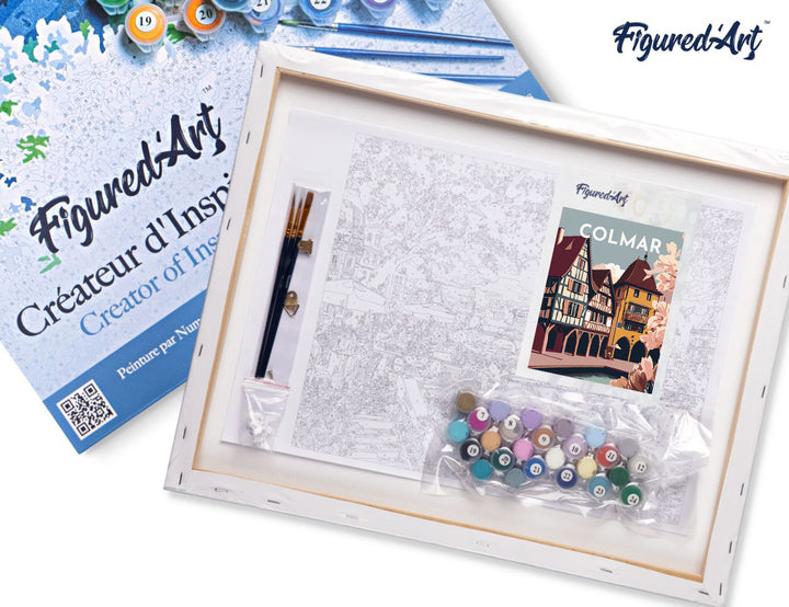 Malen nach Zahlen 40x50cm auf Keilrahmen gespannt Figured’Art Vintage-Poster Colmar