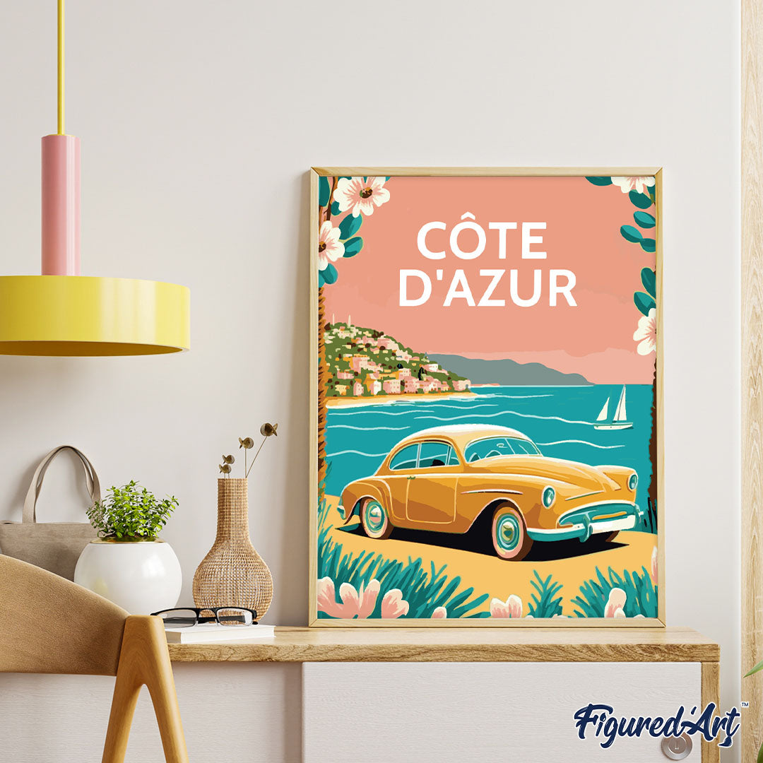 Malen nach Zahlen 40x50cm ohne Keilrahmen Figured’Art Reiseplakat Côte d'Azur - Kidis Art