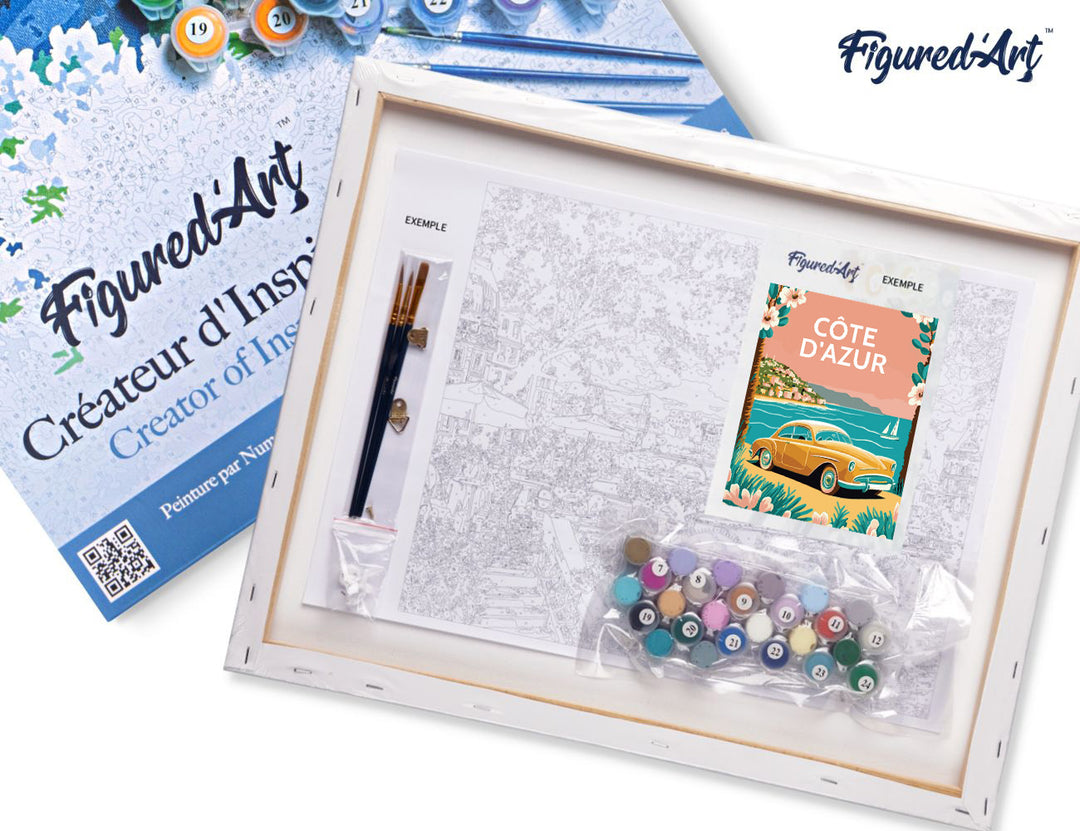 Malen nach Zahlen 40x50cm auf Keilrahmen gespannt Figured’Art Reiseplakat Côte d'Azur
