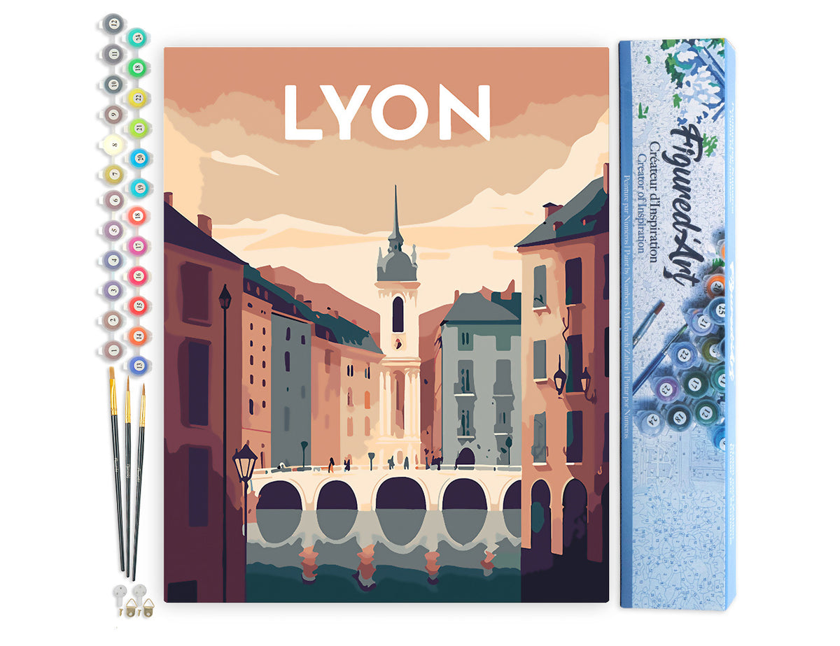 Malen nach Zahlen 40x50cm ohne Keilrahmen Figured’Art Vintage-Poster Lyon - Kidis Art