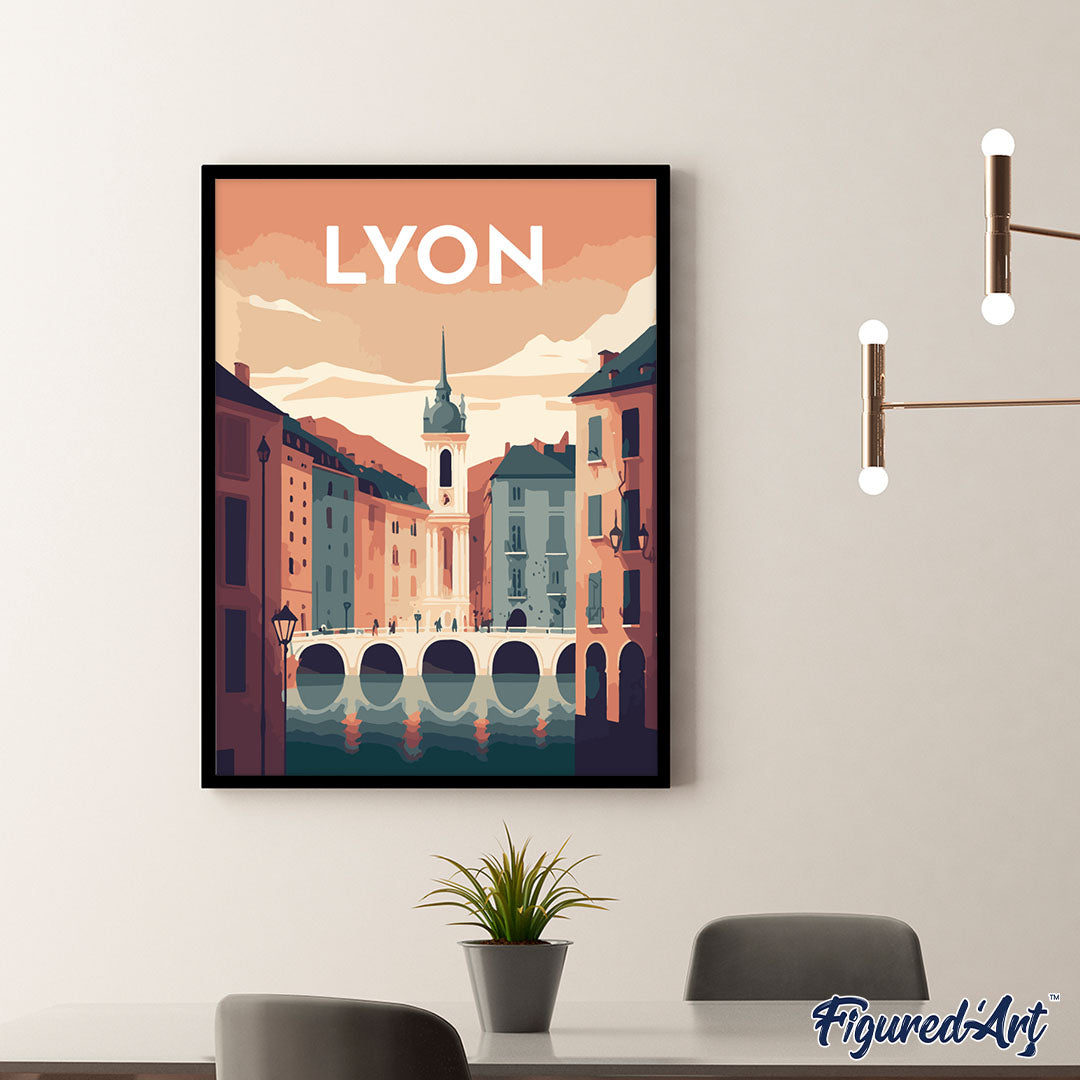 Malen nach Zahlen 40x50cm auf Keilrahmen gespannt Figured’Art Vintage-Poster Lyon - Kidis Art