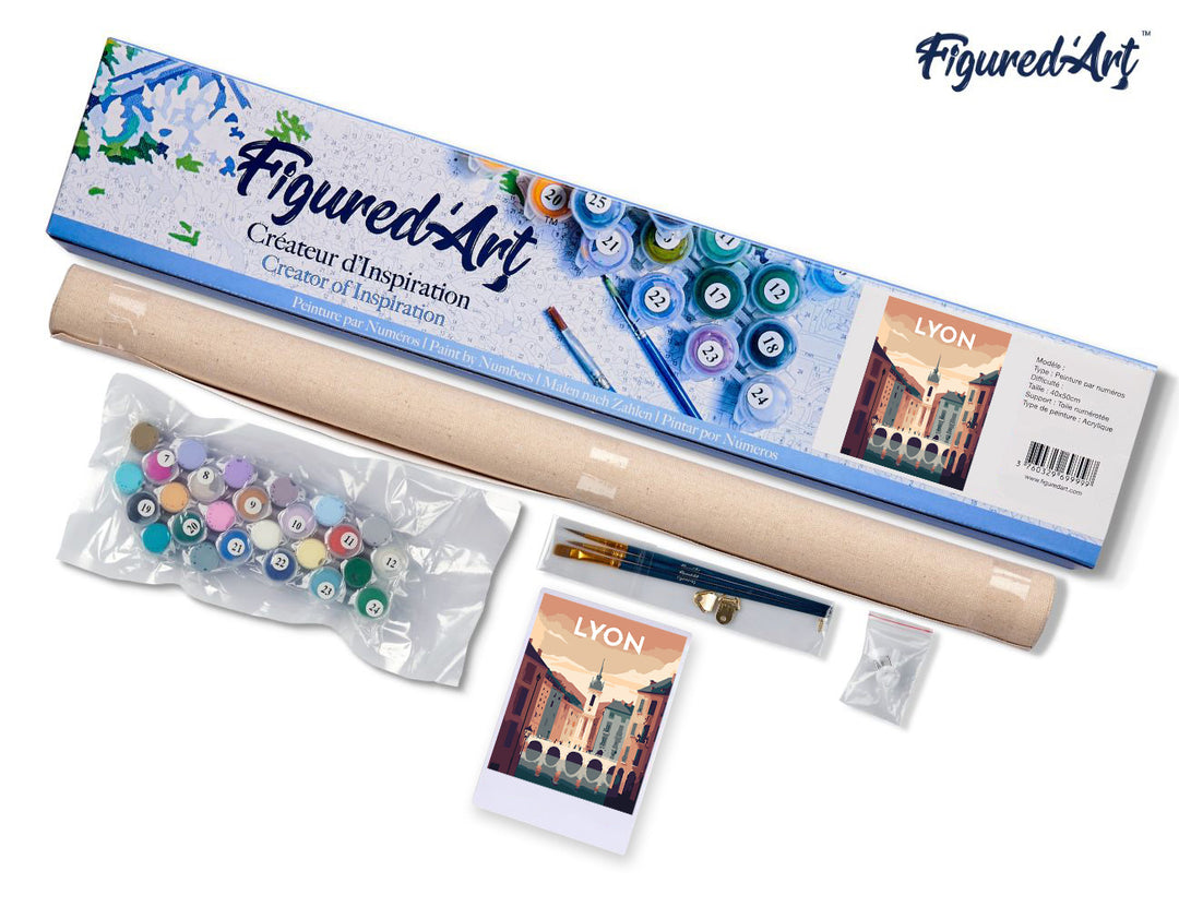 Malen nach Zahlen 40x50cm ohne Keilrahmen Figured’Art Vintage-Poster Lyon