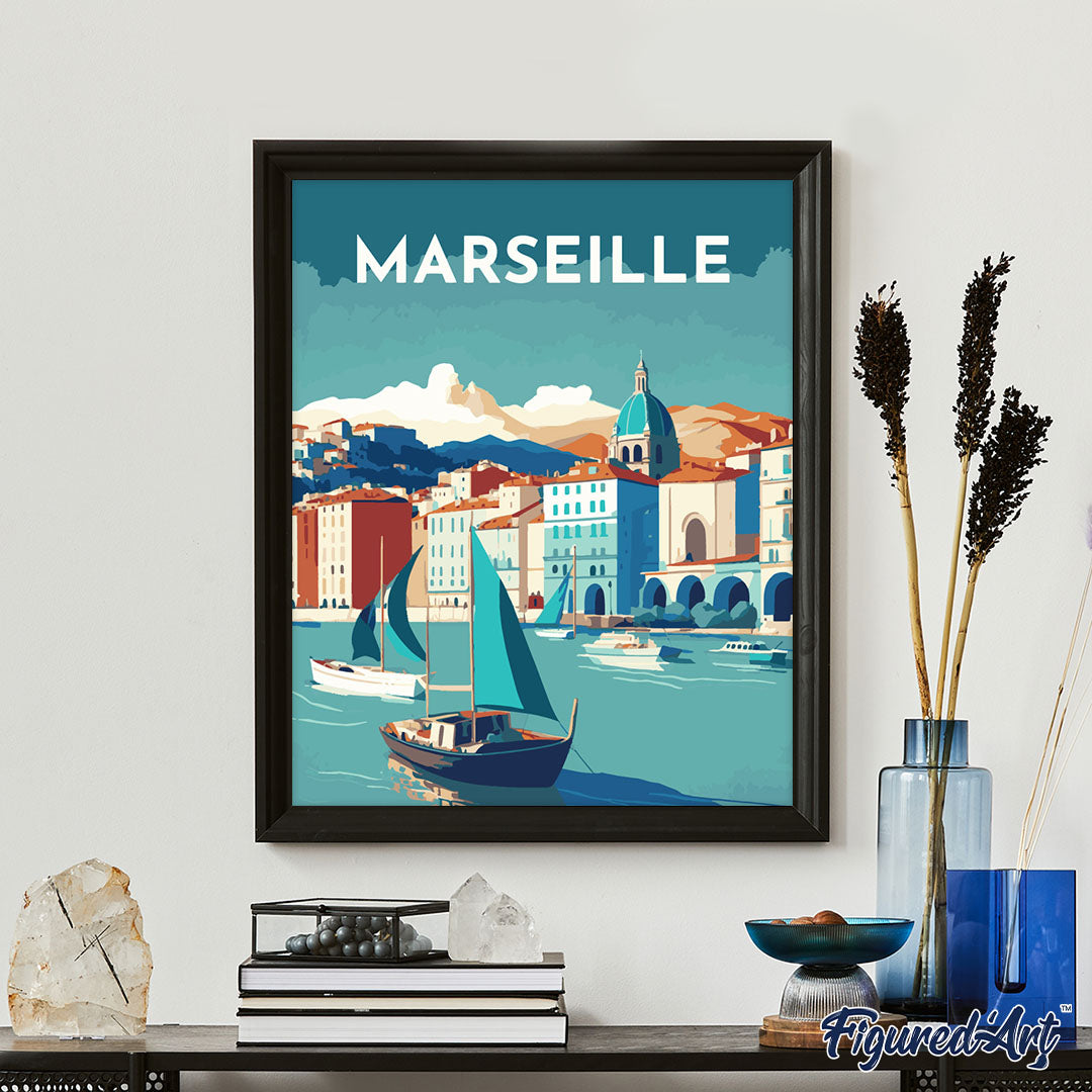 Malen nach Zahlen 40x50cm auf Keilrahmen gespannt Figured’Art Reiseplakat Marseille - Kidis Art
