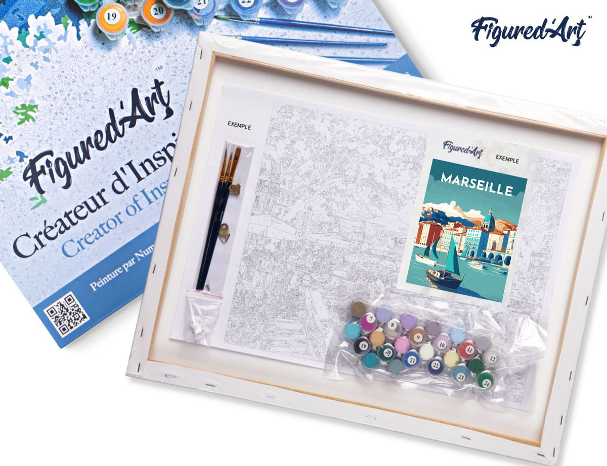 Malen nach Zahlen 40x50cm auf Keilrahmen gespannt Figured’Art Reiseplakat Marseille - Kidis Art