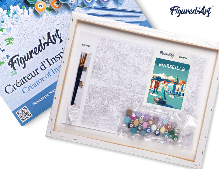Malen nach Zahlen 40x50cm auf Keilrahmen gespannt Figured’Art Reiseplakat Marseille